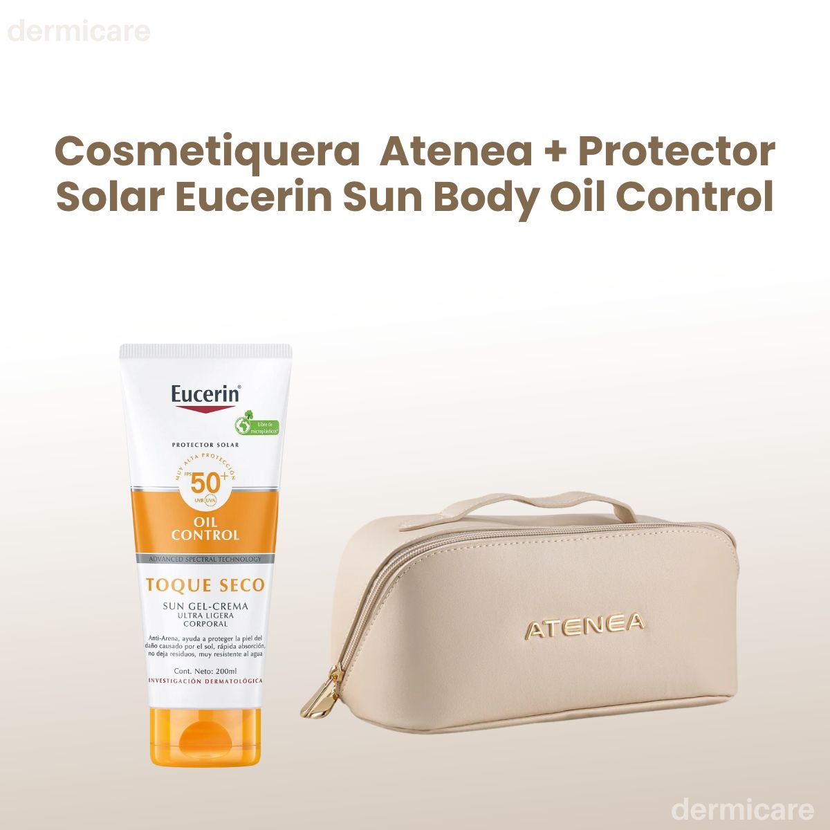 Cosmetiquera Maquillaje Atenea + Protector Solar Eucerin - Kit viajero de belleza