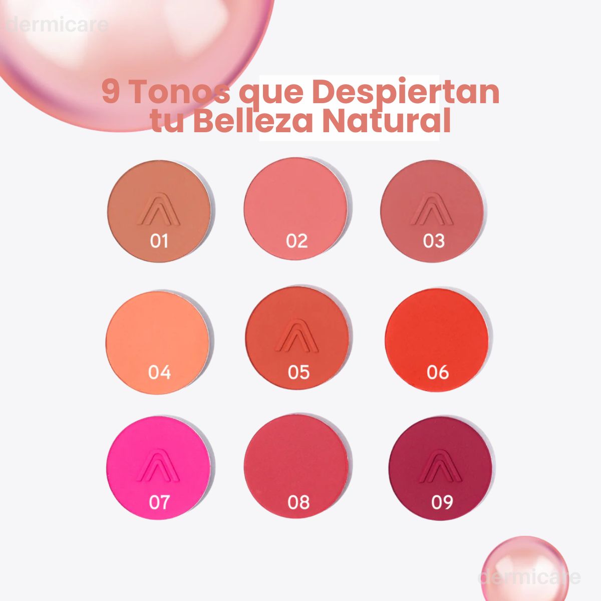 Paleta de rubores ATENEA con 9 tonos para mejillas sonrojadas y glow natural