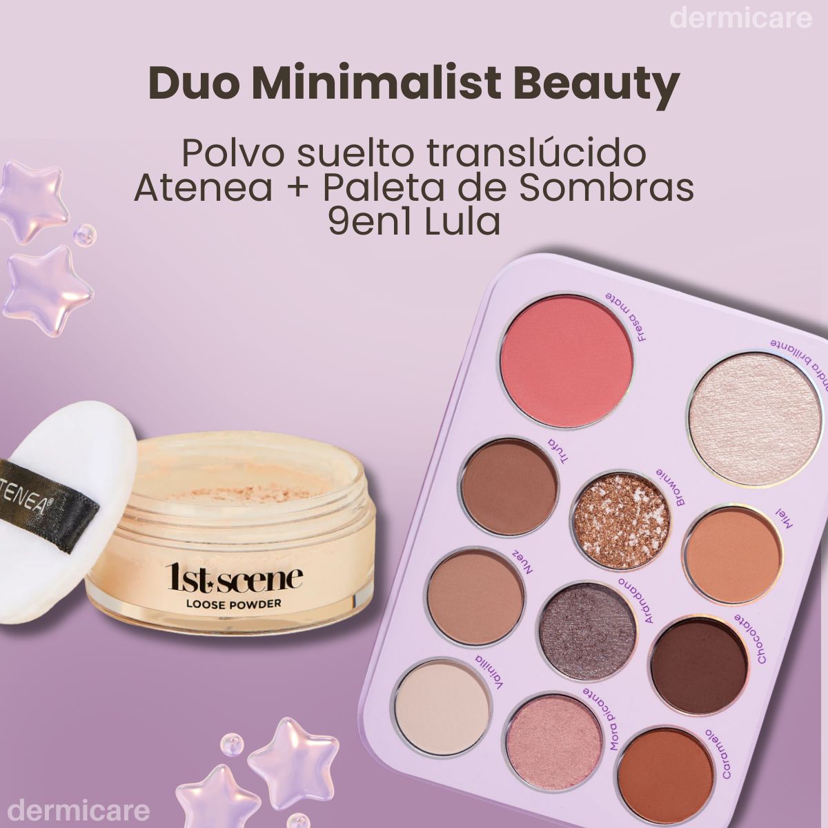 Polvo suelto y paleta de sombras 9 en 1 de Atenea