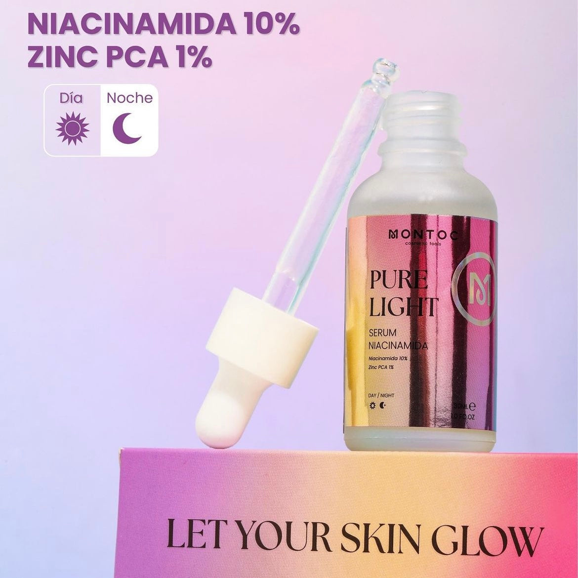 Serum Niacinamida B3 10% Zinc PA Montoc para piel más uniforme y libre de imperfecciones.