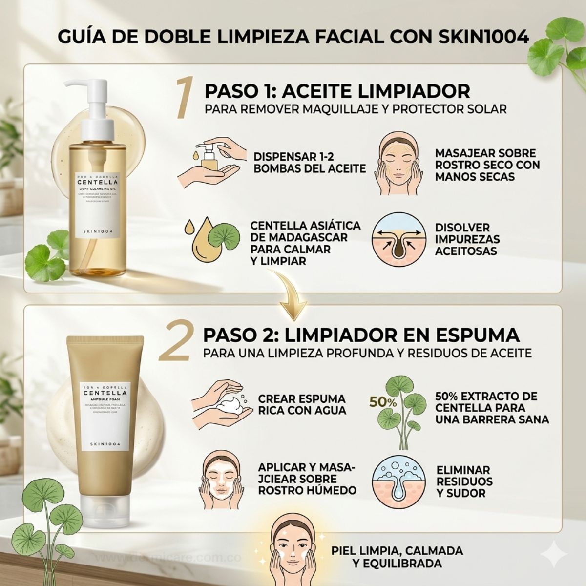 Double Cleansing Duo Skin1004 set aceite limpiador y gel limpiador Centella Asiatica K-beauty