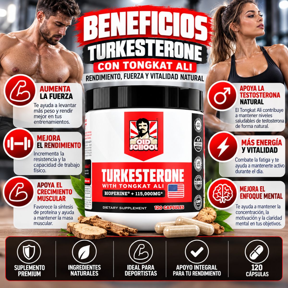 Turkesterone con Tongkat Ali Old School Labs x120 Cápsulas