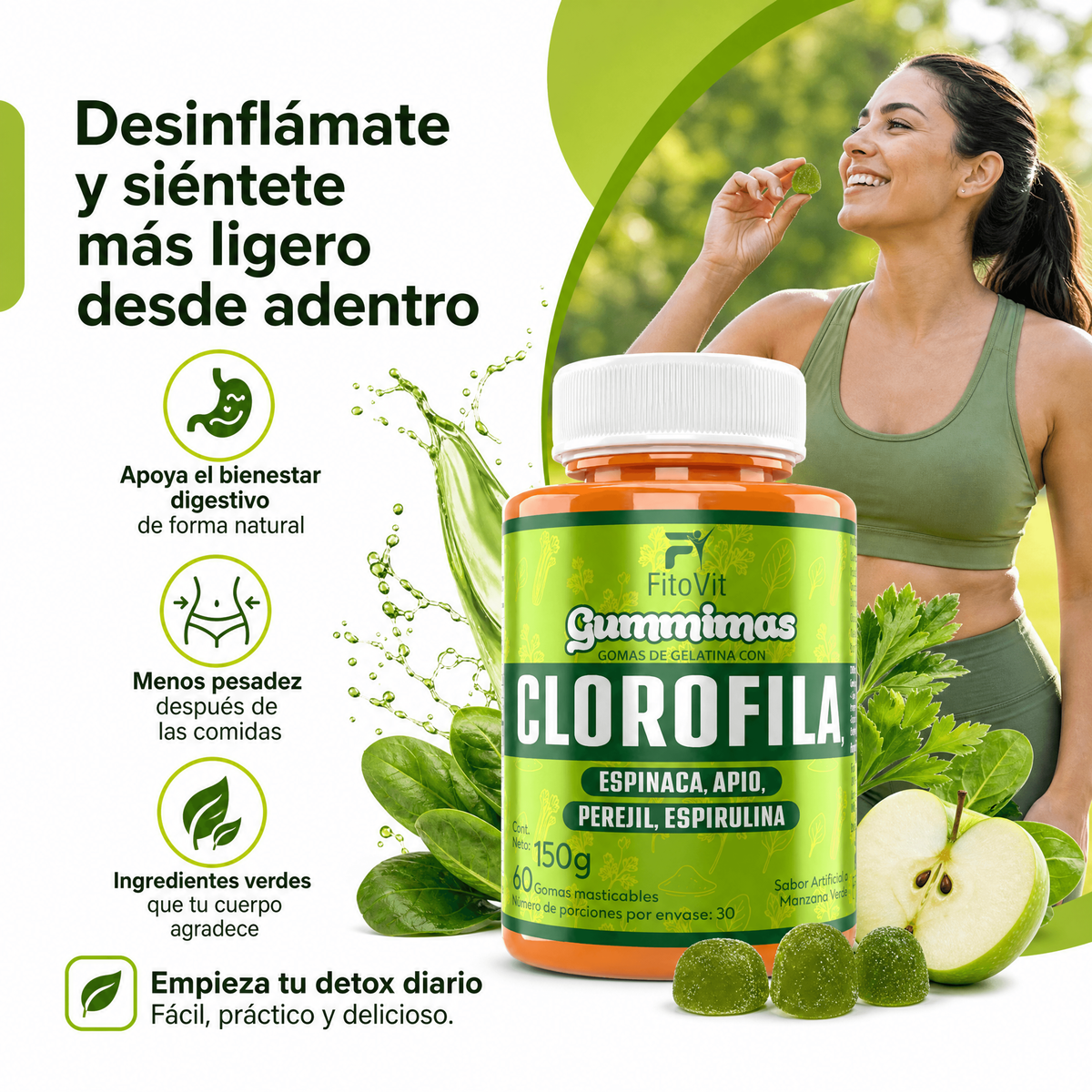 Gomitas de clorofila FitoVit con espirulina y espinaca
