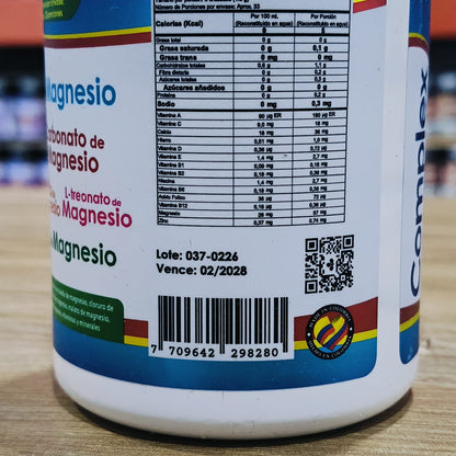 Tabla nutricional magnesio complex 7 en 1 Natural Health