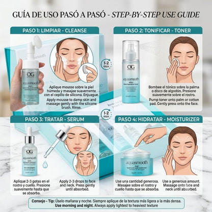 Kit Ácido Hialurónico 4 pasos OG Colombia espuma tónico sérum crema hidratante rutina completa