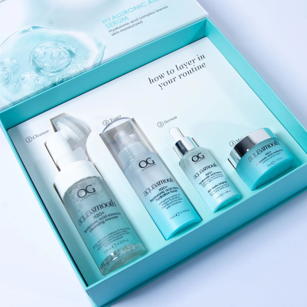 Kit Ácido Hialurónico 4 pasos OG Colombia espuma tónico sérum crema hidratante rutina completa
