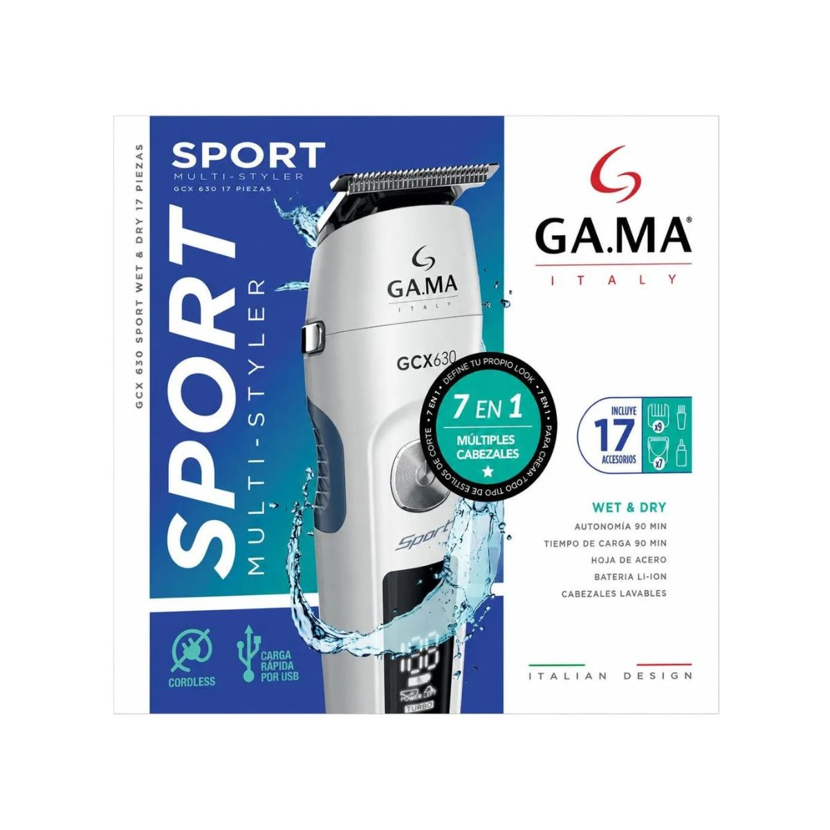 Gamma GCX630 Sport 7 en 1 maquina afeitar recortadora barba cabello cuerpo nariz profesional Colombia