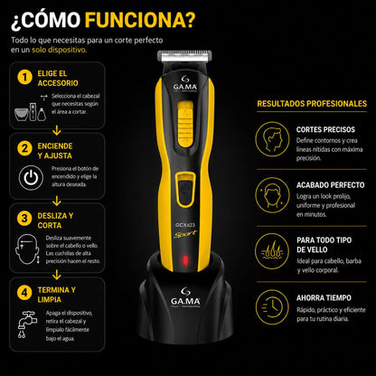 Afeitadora multifuncion Gamma GCX623 Sport clipper USB inalambrico barba cabello cuerpo