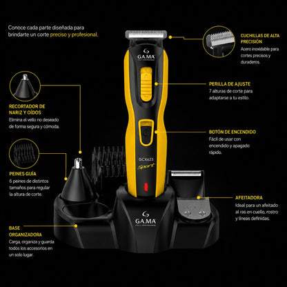 Afeitadora multifuncion Gamma GCX623 Sport clipper USB inalambrico barba cabello cuerpo