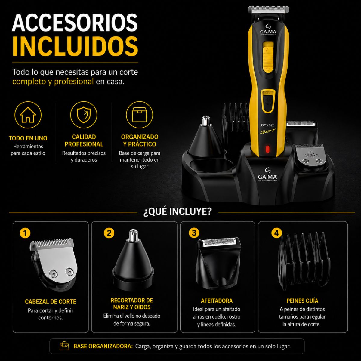 Afeitadora multifuncion Gamma GCX623 Sport clipper USB inalambrico barba cabello cuerpo