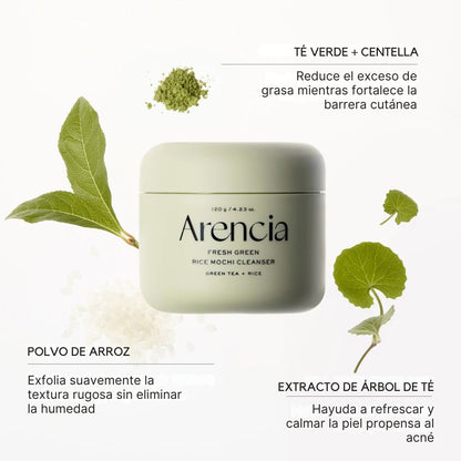 Arencia Fresh Green Rice Mochi Cleanser limpiador facial coreano para piel con acne y piel sensible
