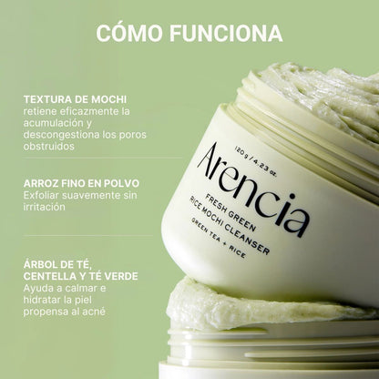 Arencia Fresh Green Rice Mochi Cleanser limpiador facial coreano para piel con acne y piel sensible