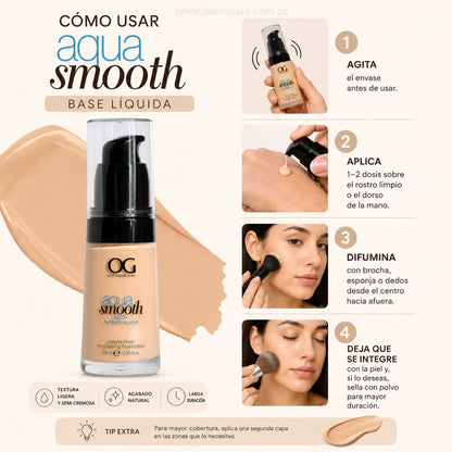 Base Aqua Smooth OG Colombia maquillaje liquido niacinamida cobertura media acabado natural luminoso