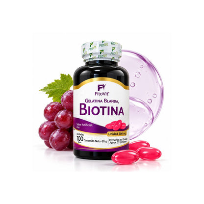 Biotina FitoVit 600 mg • 100 Softgel • Cabello, Piel y Uñas