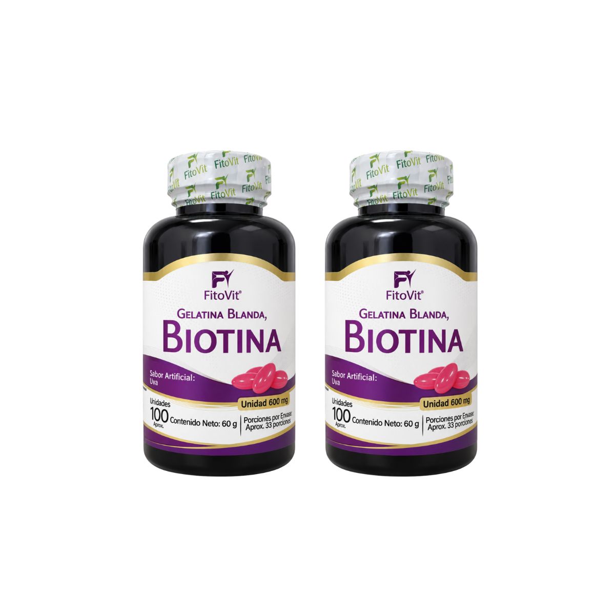 Biotina FitoVit 600 mg • 100 Softgel • Cabello, Piel y Uñas