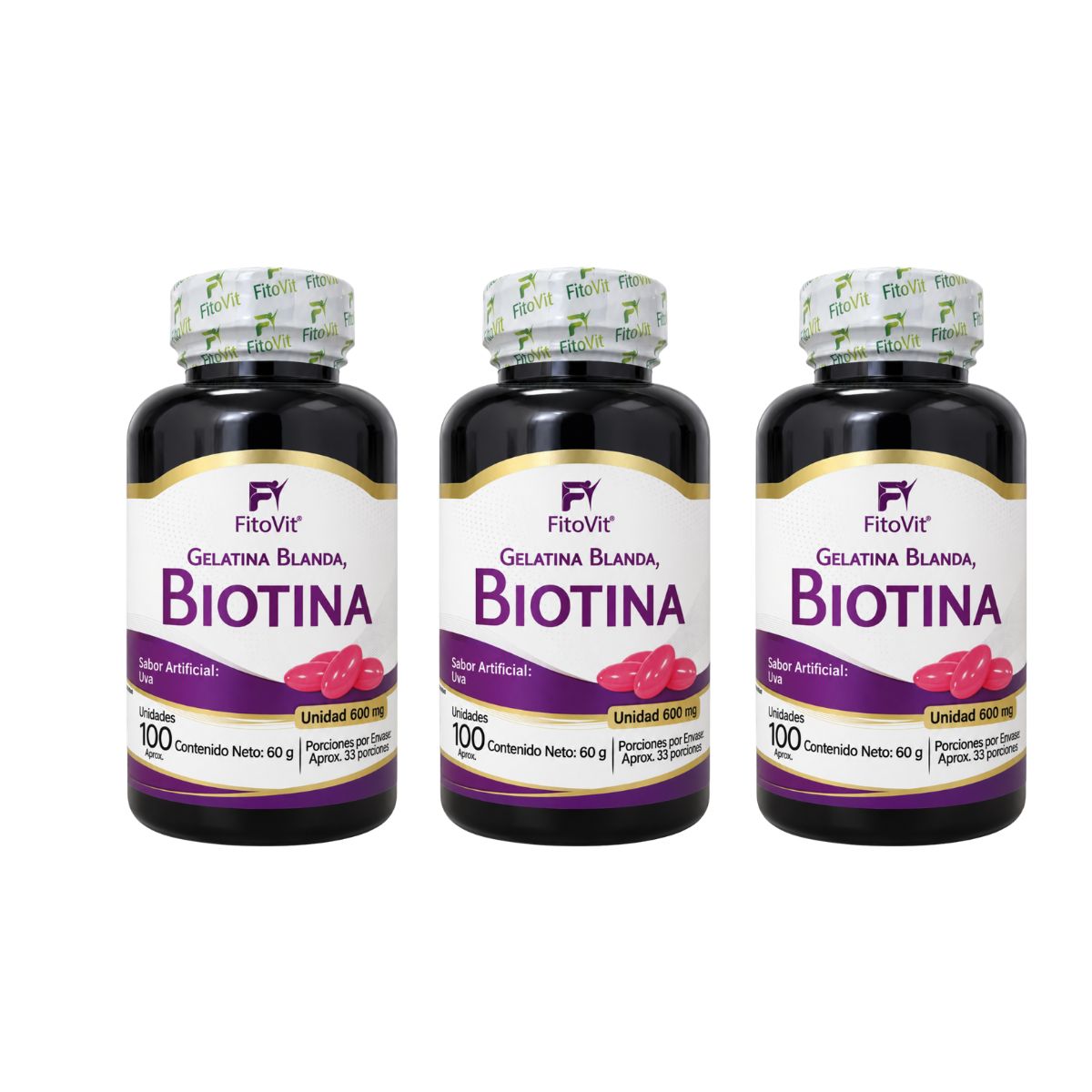 Biotina FitoVit 600 mg • 100 Softgel • Cabello, Piel y Uñas