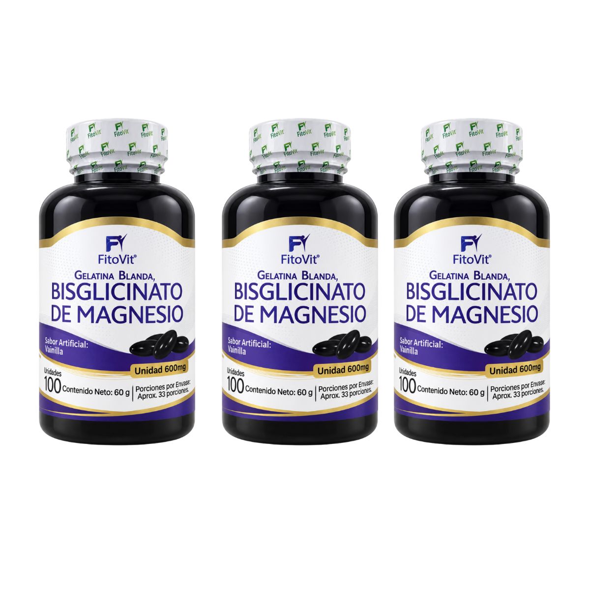 Bisglicinato de Magnesio 600 mg • 100 Softgels Vainilla • FitoVit •