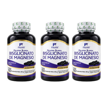 Bisglicinato de Magnesio 600 mg • 100 Softgels Vainilla • FitoVit •