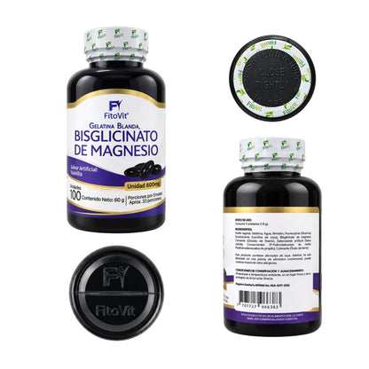 Bisglicinato de Magnesio 600 mg • 100 Softgels Vainilla • FitoVit •