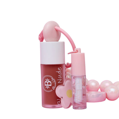 Duo Nude Mini Gloss Hidratante Bloomshell set labial nude y gloss brillo natural labios