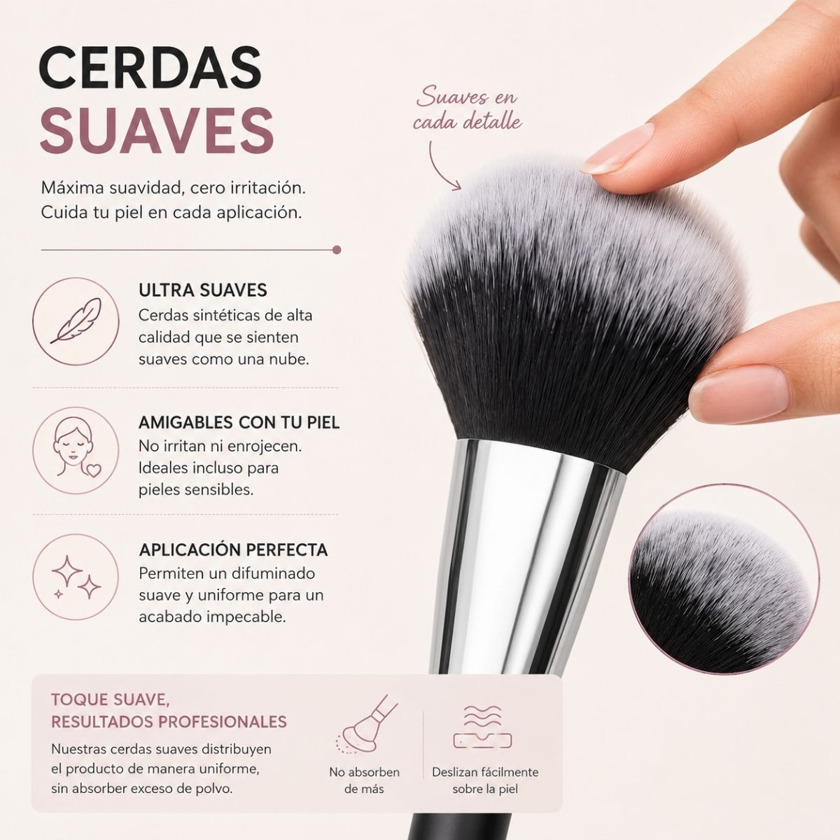 Brocha para polvo B20 Montoc herramienta maquillaje profesional aplicacion uniforme