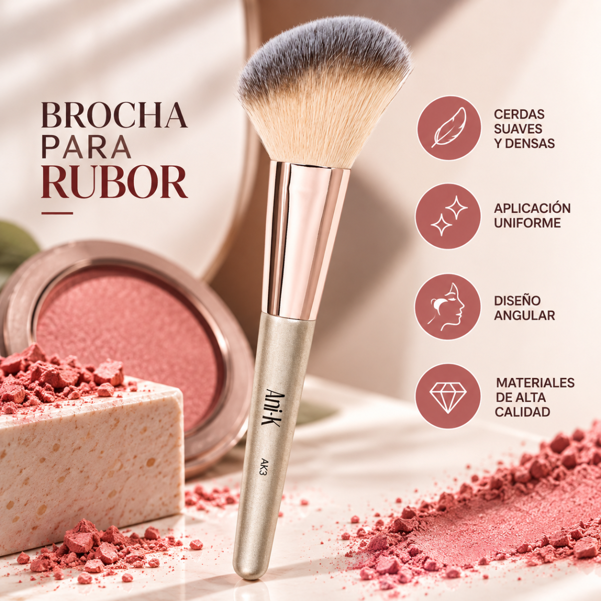 Brocha para Rubor AK3 Anik Makeup Cerdas Suave Difuminado Natural