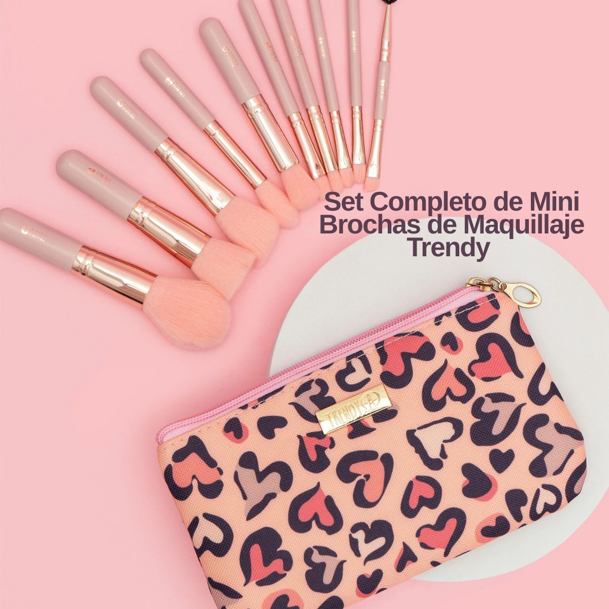 Brochas de maquillaje mini Kit completo de color rosa - Trendy Maquillaje