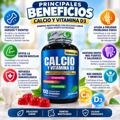 Calcio + Vitamina D3 Greensofg x100 Masticables