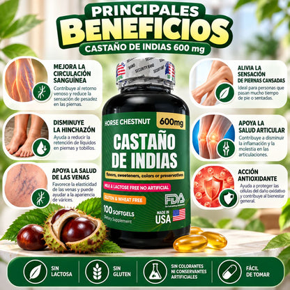 Castaño de Indias 600 mg x100 Softgels con Caléndula - Envío Gratis