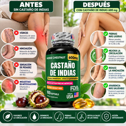 Castaño de Indias 600 mg x100 Softgels con Caléndula - Envío Gratis