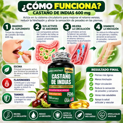 Castaño de Indias 600 mg x100 Softgels con Caléndula - Envío Gratis
