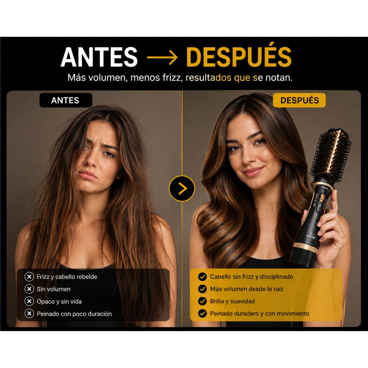 Cepillo secador Gamma Multistyler Gold Ion ionico brillo cabello liso ondas salon