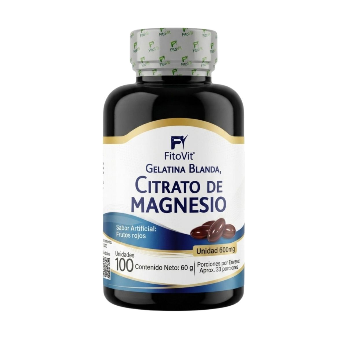 Citrato Magnesio FitoVit 100 softgels 33 porciones sueno musculos ansiedad biodisponible