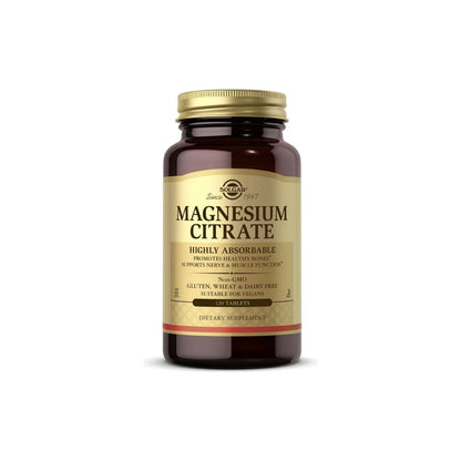 Citrato de Magnesio 120 Caps Solgar sueno musculos estres biodisponible alta absorcion farmaceutico