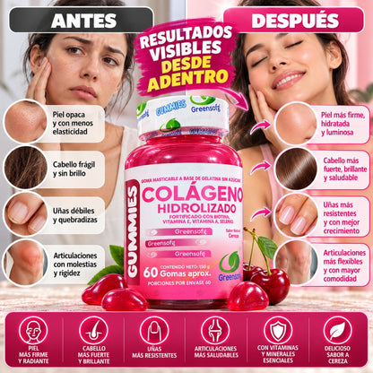 Gomitas de Colágeno Hidrolizado x60 Sin Azúcar con Biotina - Envío Gratis