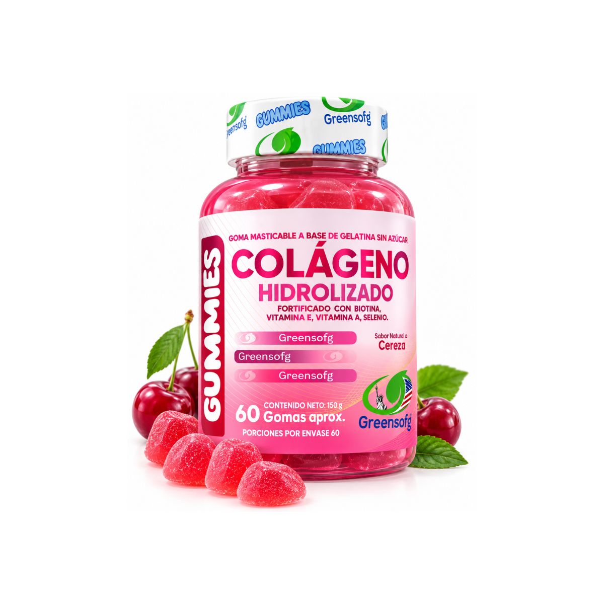 Gomitas de Colágeno Hidrolizado x60 Sin Azúcar con Biotina - Envío Gratis