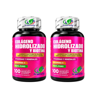 Colágeno Hidrolizado y Biotina Greensofg x100 Masticables - Envío Gratis