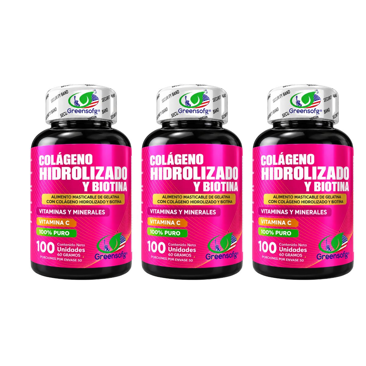 Colágeno Hidrolizado y Biotina Greensofg x100 Masticables - Envío Gratis