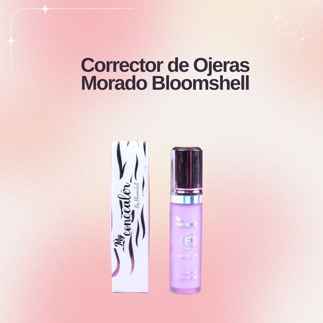 Corrector de ojeras en tono morado Bloomshell para neutralizar ojeras oscuras.