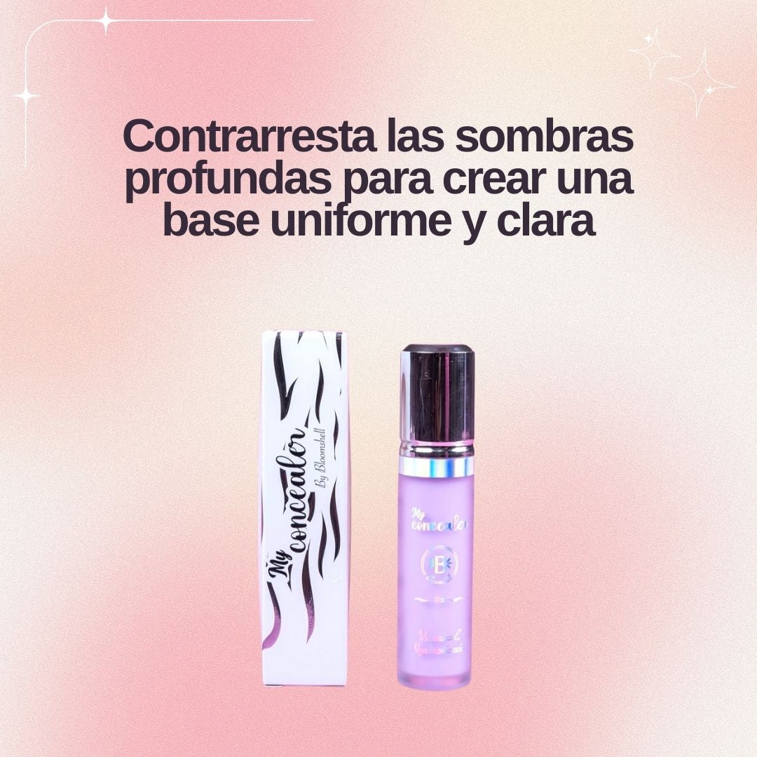 Corrector de ojeras en tono morado Bloomshell para neutralizar ojeras oscuras.