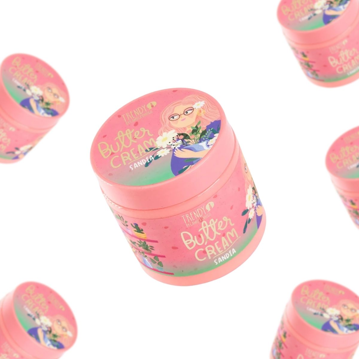 Crema mantequilla corporal Watermelon de Trendy, hidratante con aroma sandía y brillos dorados para piel suave y luminosa.