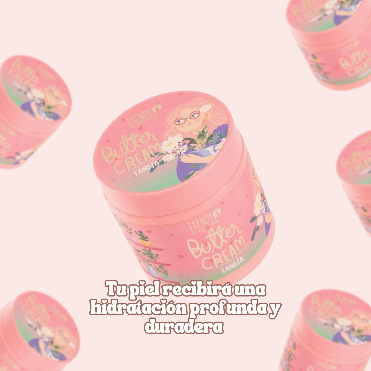 Crema mantequilla corporal Watermelon de Trendy, hidratante con aroma sandía y brillos dorados para piel suave y luminosa.