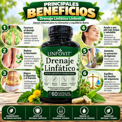 Linfovit Drenaje Linfático x60 Cápsulas Vegetales con Extractos de Plantas - Envío Gratis