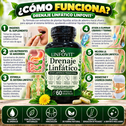 Drenaje Linfático x60 Cápsulas Vegetales con Extractos de Plantas - Envío Gratis