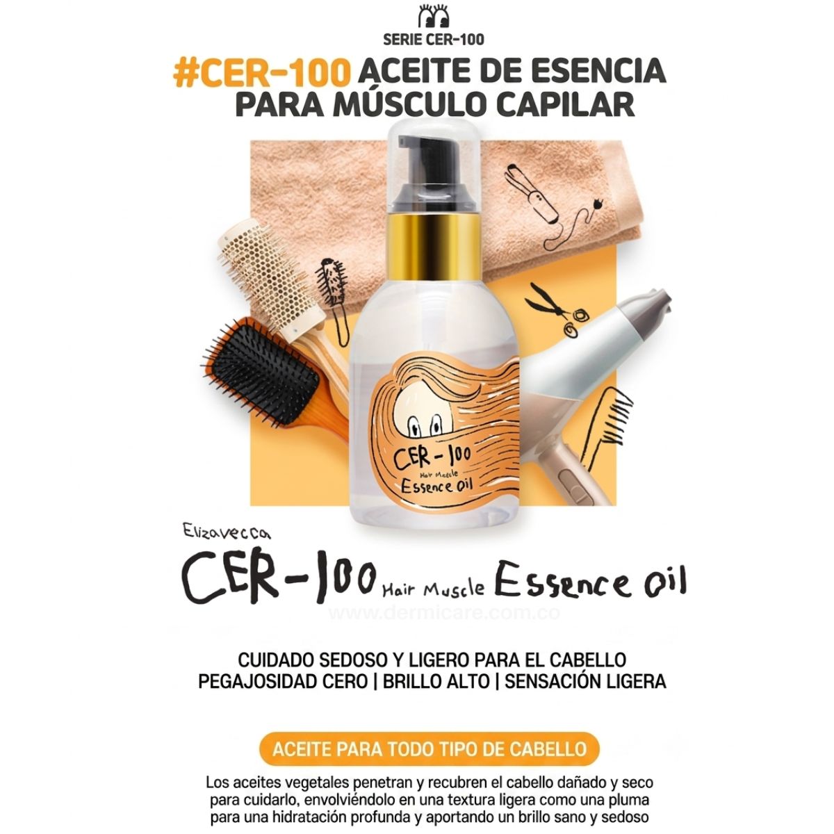 Elizavecca Cer-100 Hair Muscle Essence Oil esencia capilar coreana ceramidas keratina cabello dañado