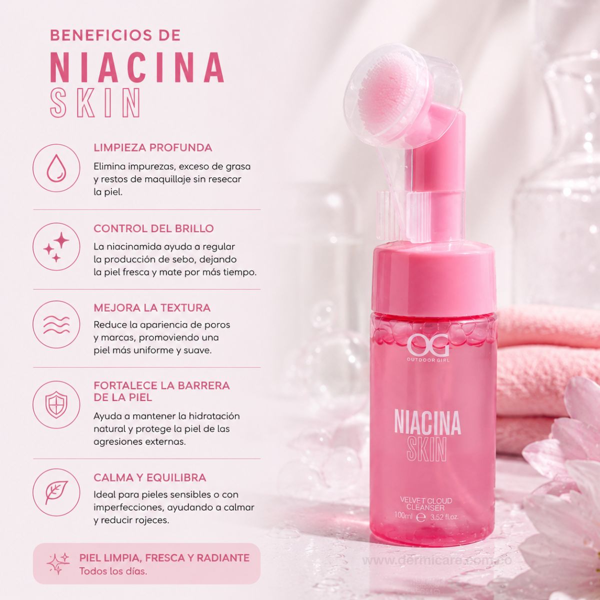 Espuma Limpiadora Niacinamida OG Colombia cleanser facial vitamina B3 poros sebo piel limpia suave