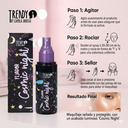 Fijador Cosmic Night Trendy maquillaje spray fijador larga duracion luminoso glass resist humedad