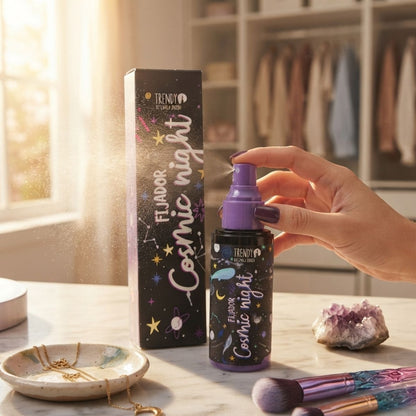 Fijador Cosmic Night Trendy maquillaje spray fijador larga duracion luminoso glass resist humedad