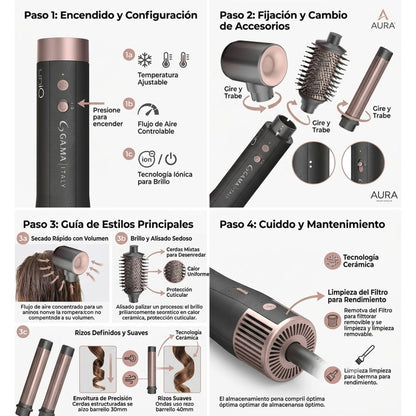 UniQ Aura Multistyler 4en1 Gama Italy secador cabello ondas rizos alisado accesorios profesional