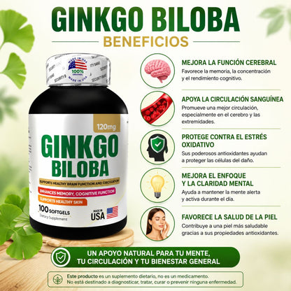 Combo Ashwagandha + Ginkgo Biloba 100 Softgels c/u: Cortisol Memoria Circulación Cerebral